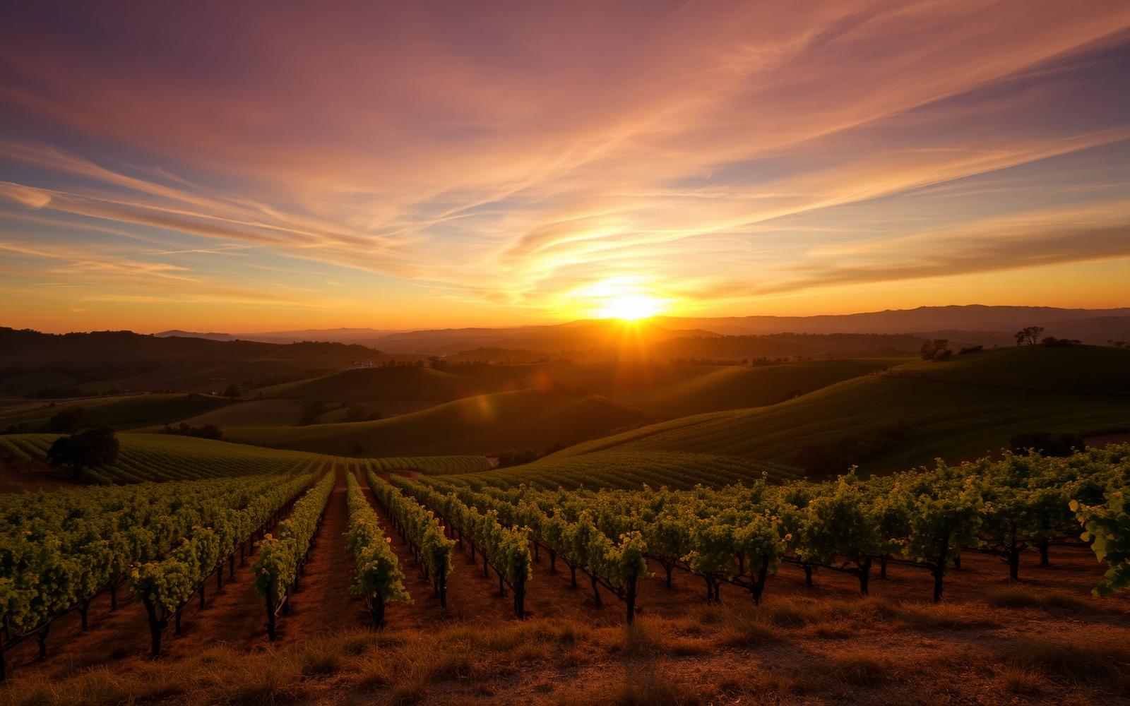 Carneros vineyards at sunset